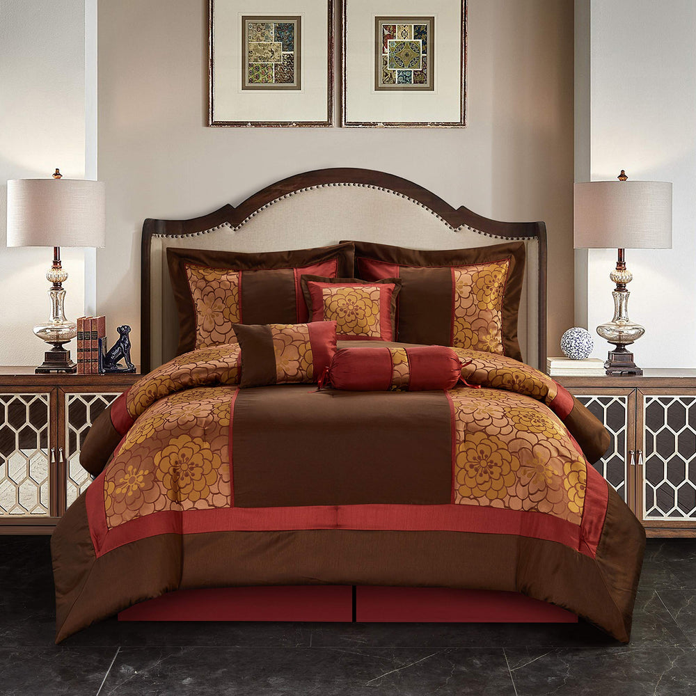 Nanshing SIBYL7-K Sibyl Collection Bedroom Comforter Complete 7 Piece Set King King - Red/Brown