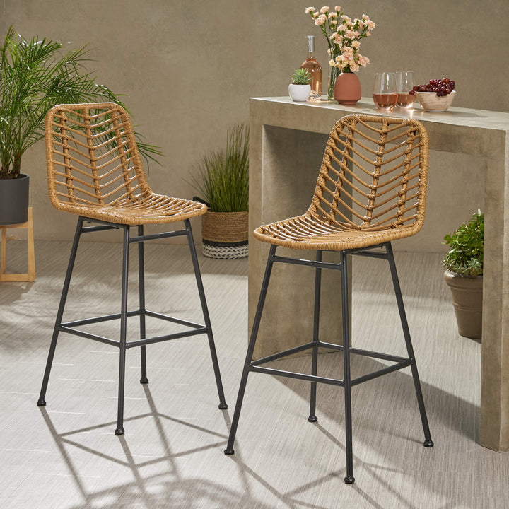 Sawtelle Outdoor Wicker Barstools (Set of 2) by Christopher Knight Home