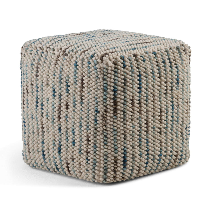 Transitional Cube Woven Pouf in Multi Color Cotton and Wool Abstract Casual