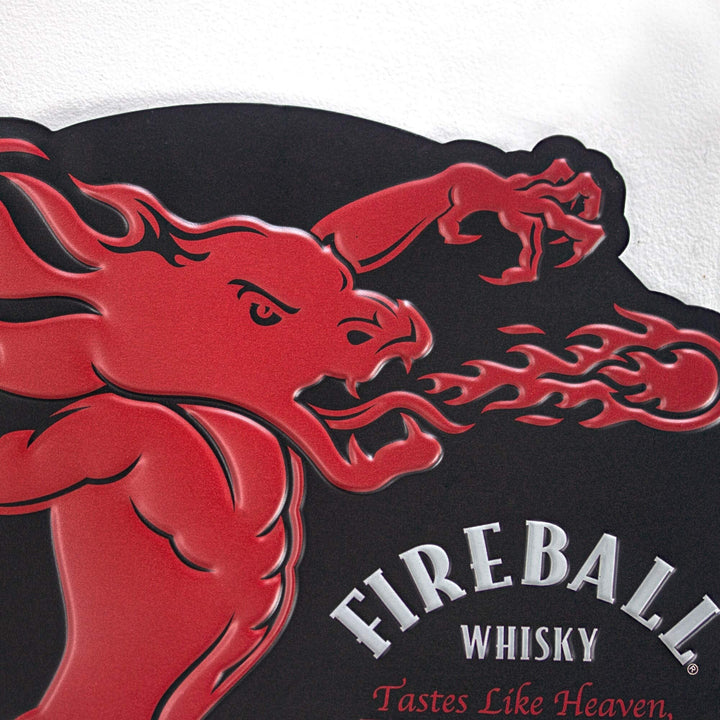 Fireball Whisky Embossed Metal Wall Decor Sign Red Novelty