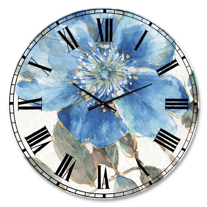 Design Art Designart 'Indigold Watercolor Flower I' Farmhouse Large Wall Clock 23 in. wide x 23 in. high