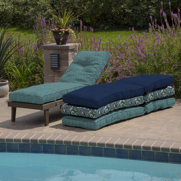 Arden Selections Outdoor Plush Modern Tufted Chaise Cushion 76 x 22 Water Ashland Jacobean