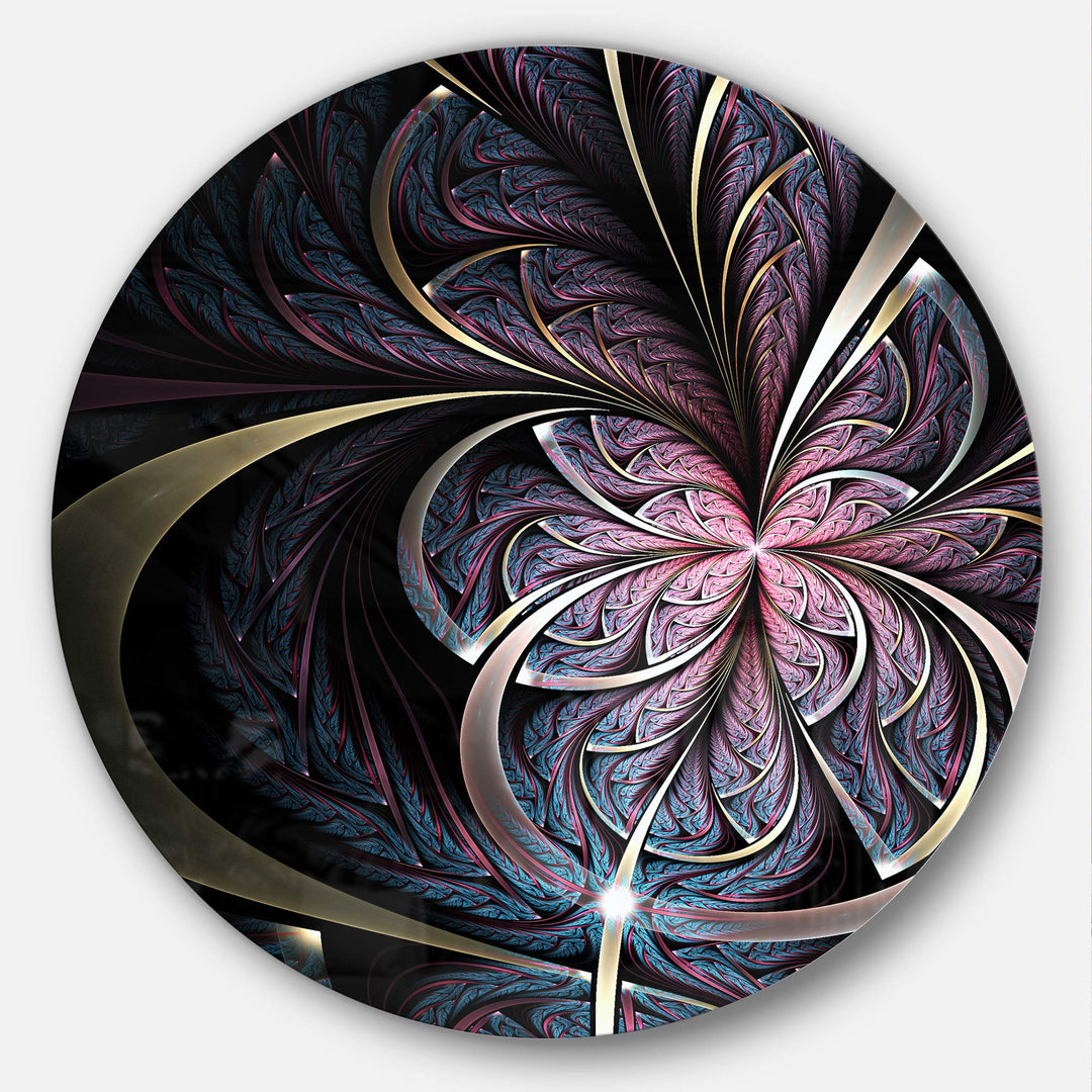 Designart Dark Blue Fractal Butterfly Flower Floral Round Metal Wall Art-Disc of 23 x 23 - disc of 23 inch