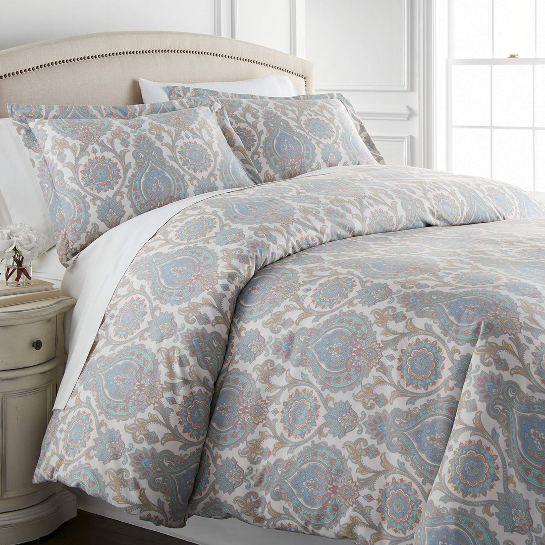 3 Piece Aqua Bohemian Floral Duvet over King/al King Set Boho Flower Bedding Aqua - King - Cal King