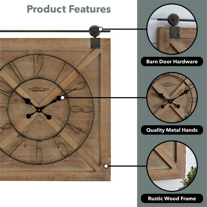 FirsTime & Co. Farmstead Barn Door Wall Clock for Home Office Kitchen