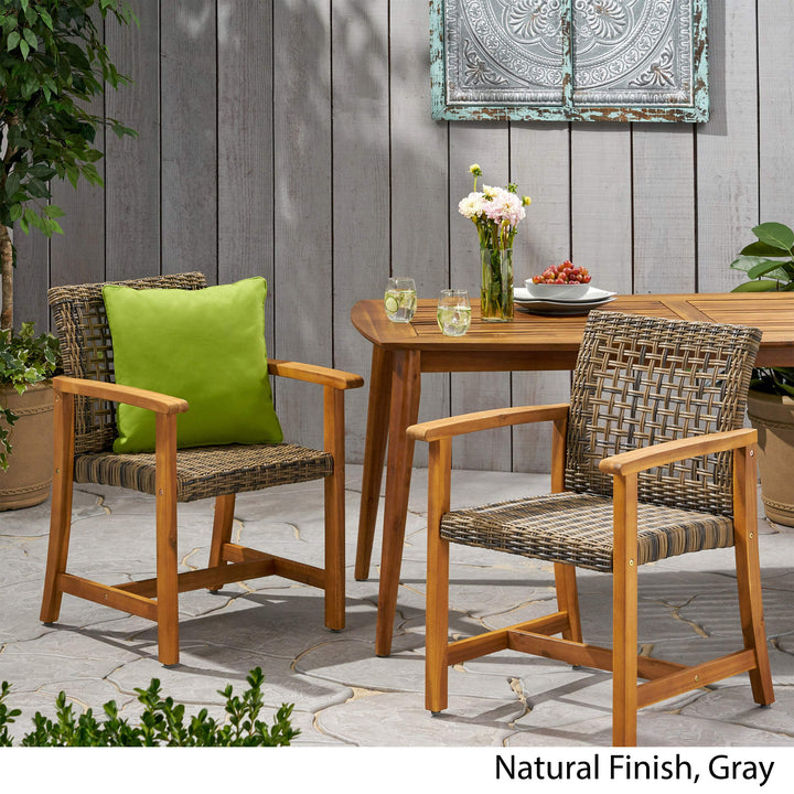 GDFStudio Outdoor Acacia Wood and Wicker Dining Chair (Set of 2) Natural and