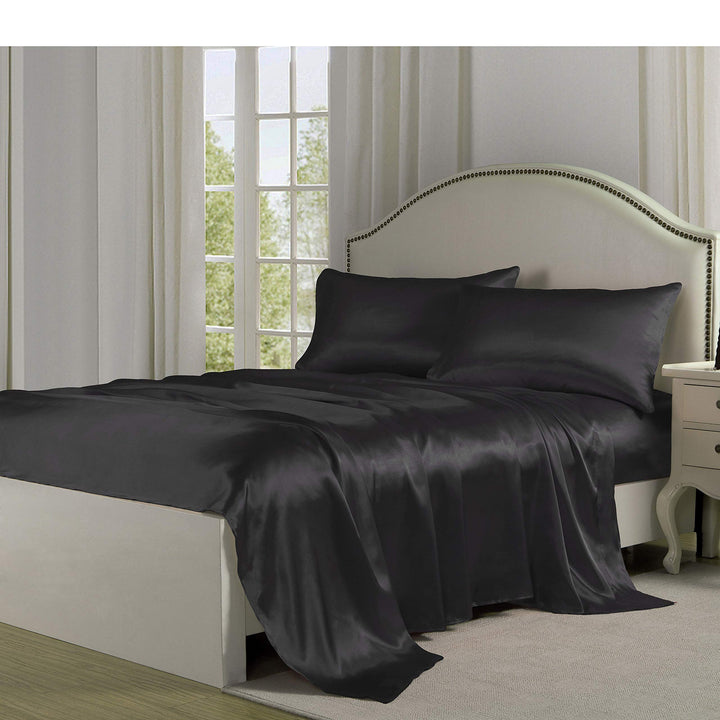 Levinsohn Textile Company Charmeuse Satin Bed Sheet Set Black Full Full - Black