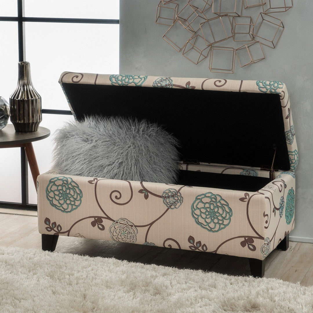 Contemporary Fabric Upholstered Storage Ottoman by Blue White Solid Casual