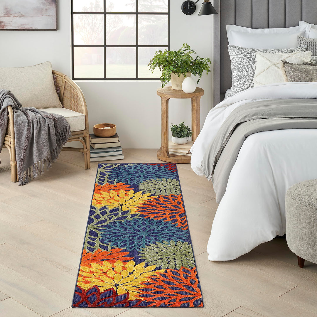 Nourison Aloha Indoor/Outdoor Modern Navy Multicolor 2' x 6' Area Rug Easy 2' x 6' - Navy/Multicolor