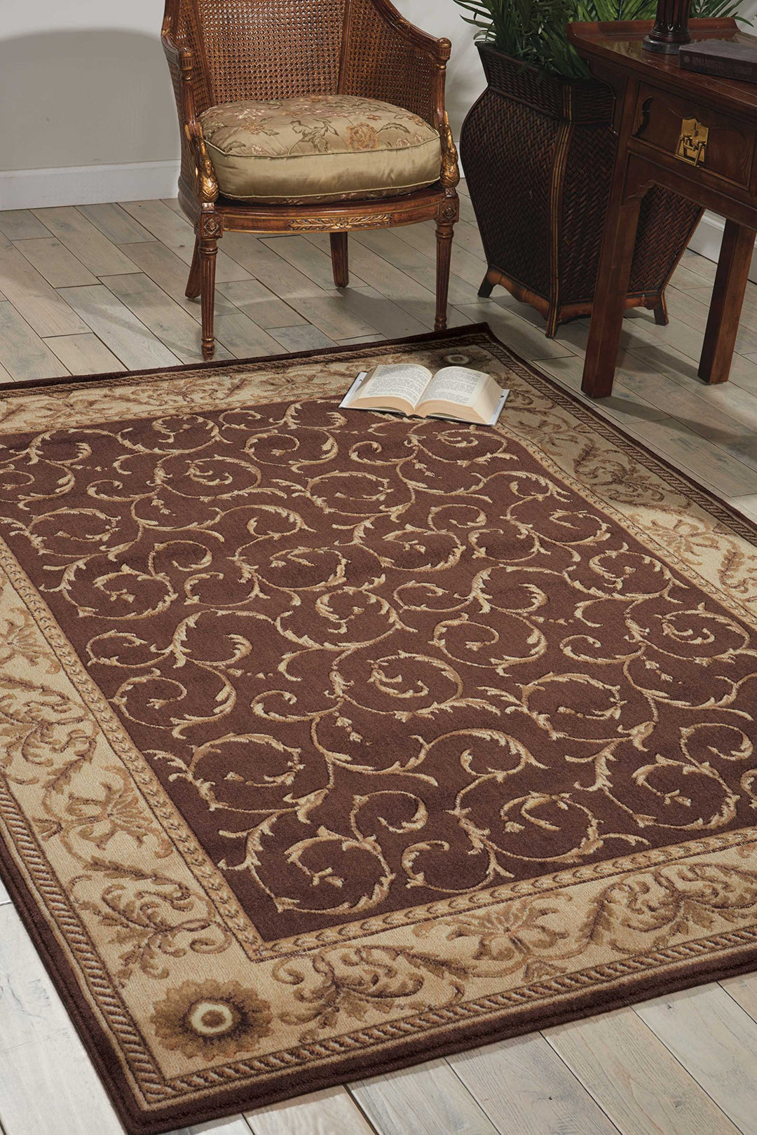 Nourison Somerset Floral Brown 3'6" x 5'6" Area-Rug Easy washing Non Shedding 3'6" x 5'6" - Ivory/Brown