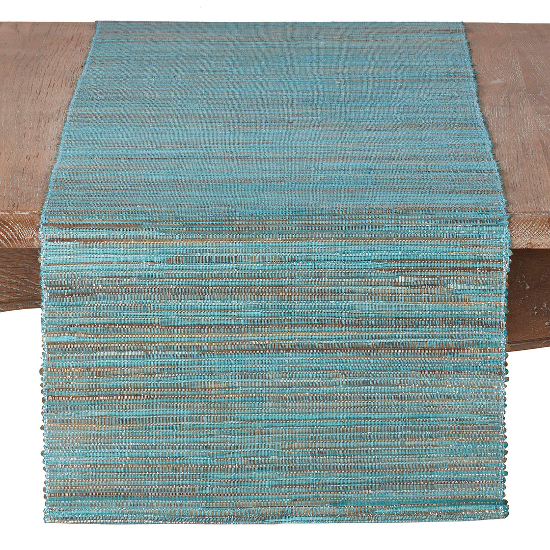 SARO LIFESTYLE 217.TQ14108B Melaya Collection Shimmering Woven Nubby Water 14"x108" - Turquoise