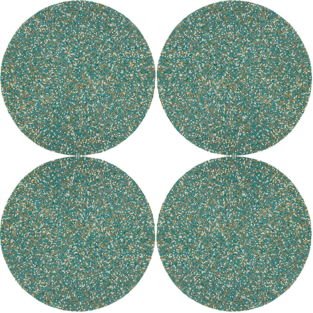 Beaded Design Table Placemats (Set of 4) 15" Blue Round