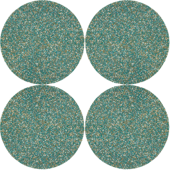 Beaded Design Table Placemats (Set of 4) 15" Blue Round