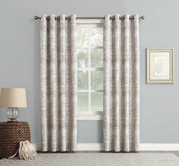 Sun Zero Darren Distressed Woven Jacquard Blackout Grommet Curtain Panel 50" x 84 Inches - Camel