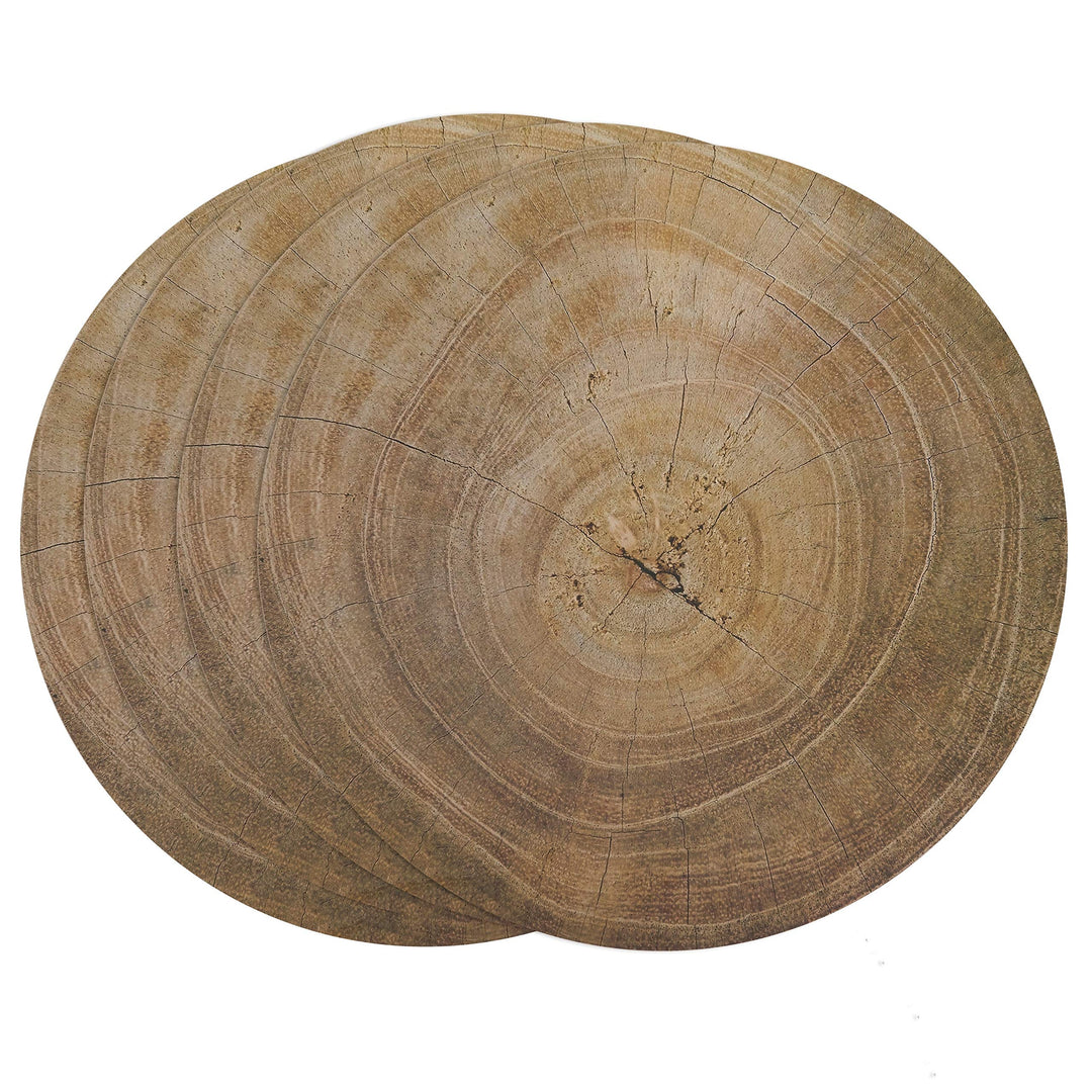 Wood Print Table Mats (Set of 4) Tan Round Synthetic Fiber