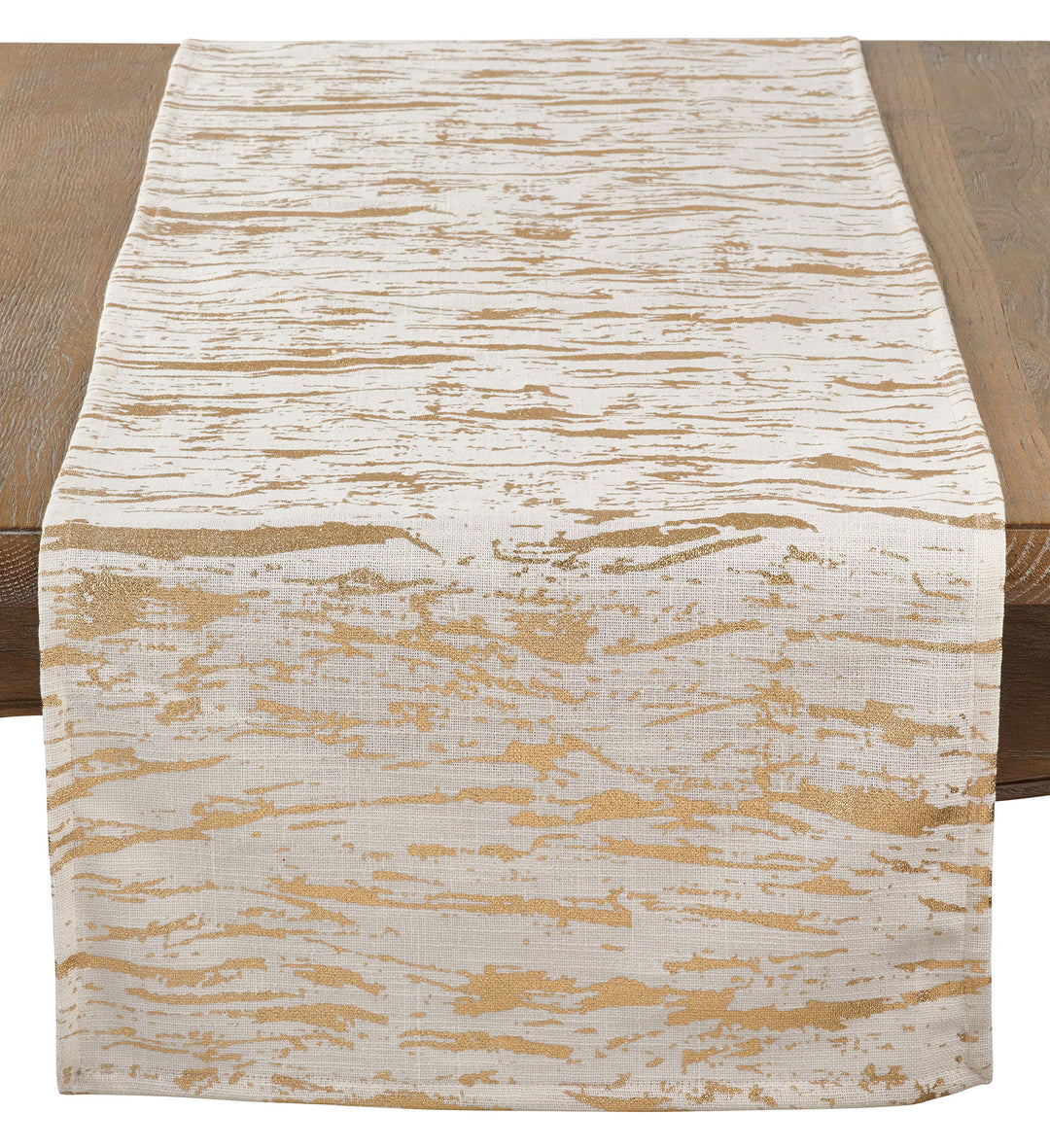 SARO LIFESTYLE - 1612.GL1672B Distressed Foil Metallic Design Cotton Table Gold - 16"x72"