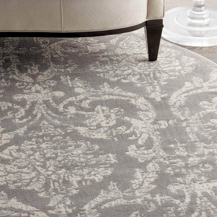 Nourison Jubilant Damask Grey 8' x Round Area -Rug Easy -Cleaning Non Shedding 8' Round - Grey