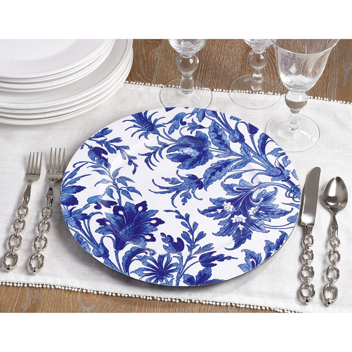 French Style Floral rint Decorative Charger late - Set Of 4 Blue Traditional