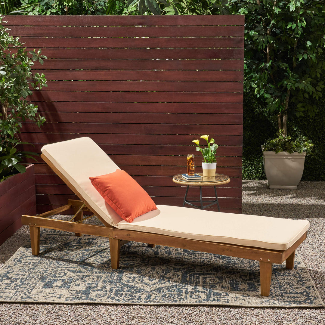 Nadine Outdoor Acacia Wood Chaise Lounge and Cushion Set by Christopher Knight Home