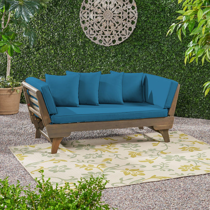 Christopher Knight Home Aldrich Outdoor Acacia Wood Expandable Daybed with Water Dark Teal