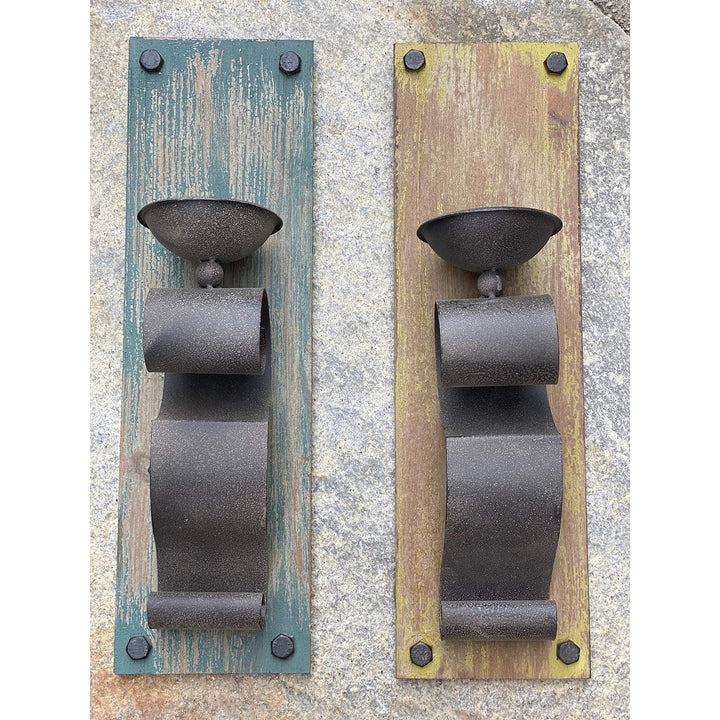 Farmhouse Rustic Wood Candle Wall Sconce Set of 2 Multi Color Weathered