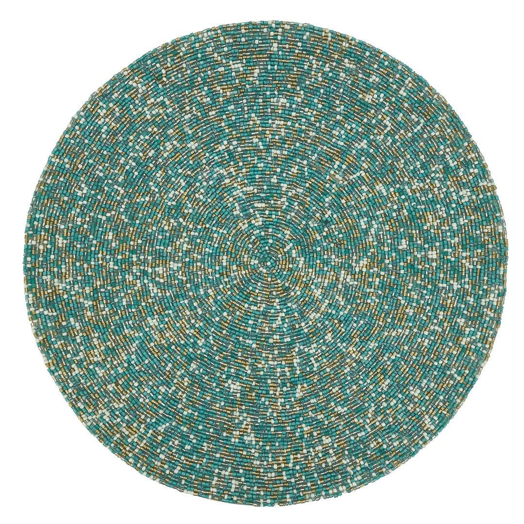 Beaded Design Table Placemats (Set of 4) 15" Blue Round