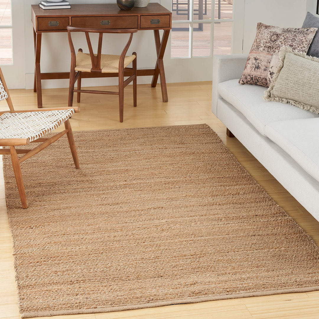 Nourison Natural Jute Solid Natural 6' x 9' Area Rug Easy Cleaning Non 6' x 9' - Natural