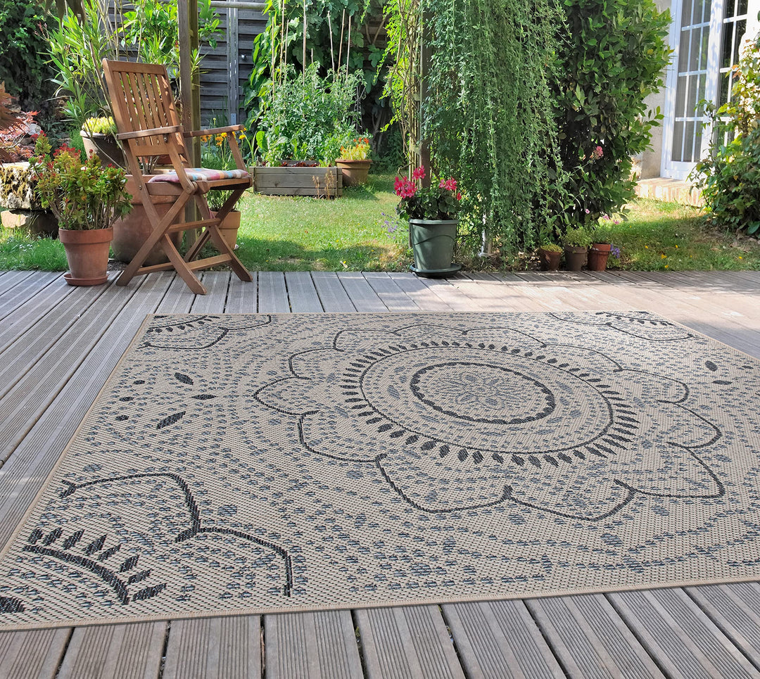 Rugshop Medallion for Patio Rugs Deck Rugs Balcony Rugs Indoor/Outdoor Area Rug 7'10" x 10' - Cream