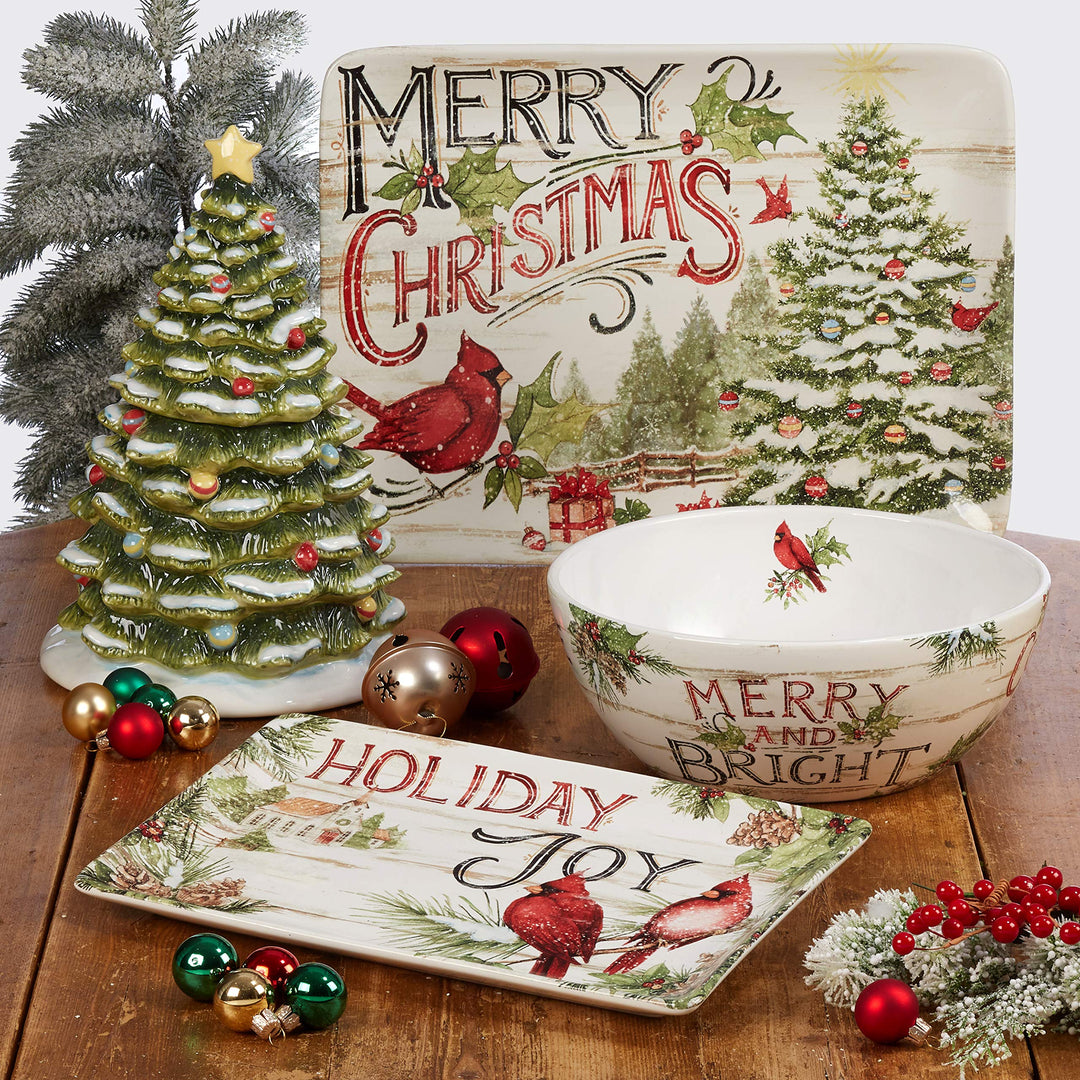 Certified International Evergreen Christmas Rectangular Platter 16".