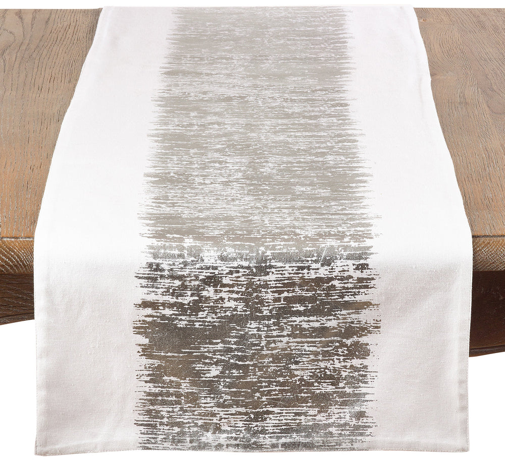 SARO LIFESTYLE Agatha Collection Silver Metallic Banded Design Table Runner-16 Silver - 16"x72"