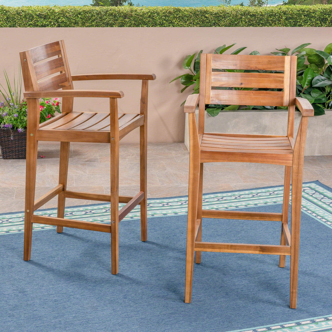 Christopher Knight Home Lera Outdoor Rustic Acacia Wood Barstool (Set of 2) Teak