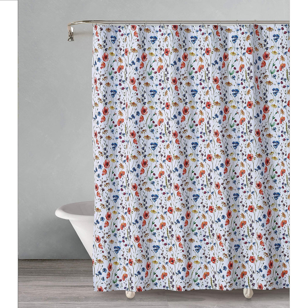 Poppy Shower Curtain White Floral Modern Contemporary Cotton Blend