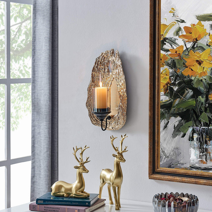 Vivien 14" Abstract Gold Wall Candle Sconce with Glass Hurricane Metal