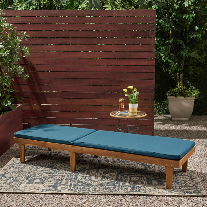 Nadine Outdoor Acacia Wood Chaise Lounge and Cushion Set by Christopher Knight Home