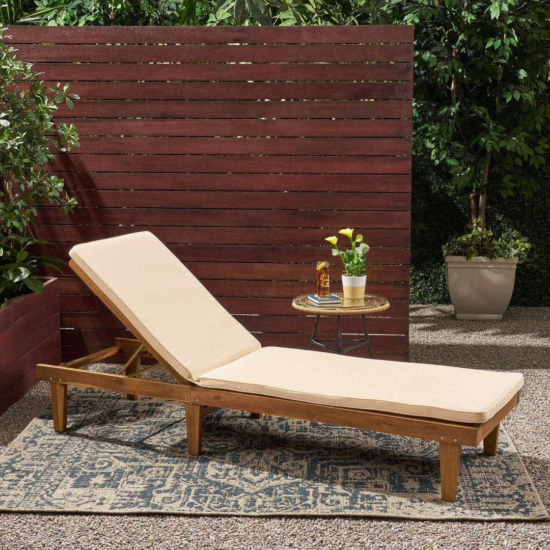 Nadine Outdoor Acacia Wood Chaise Lounge and Cushion Set by Christopher Knight Home