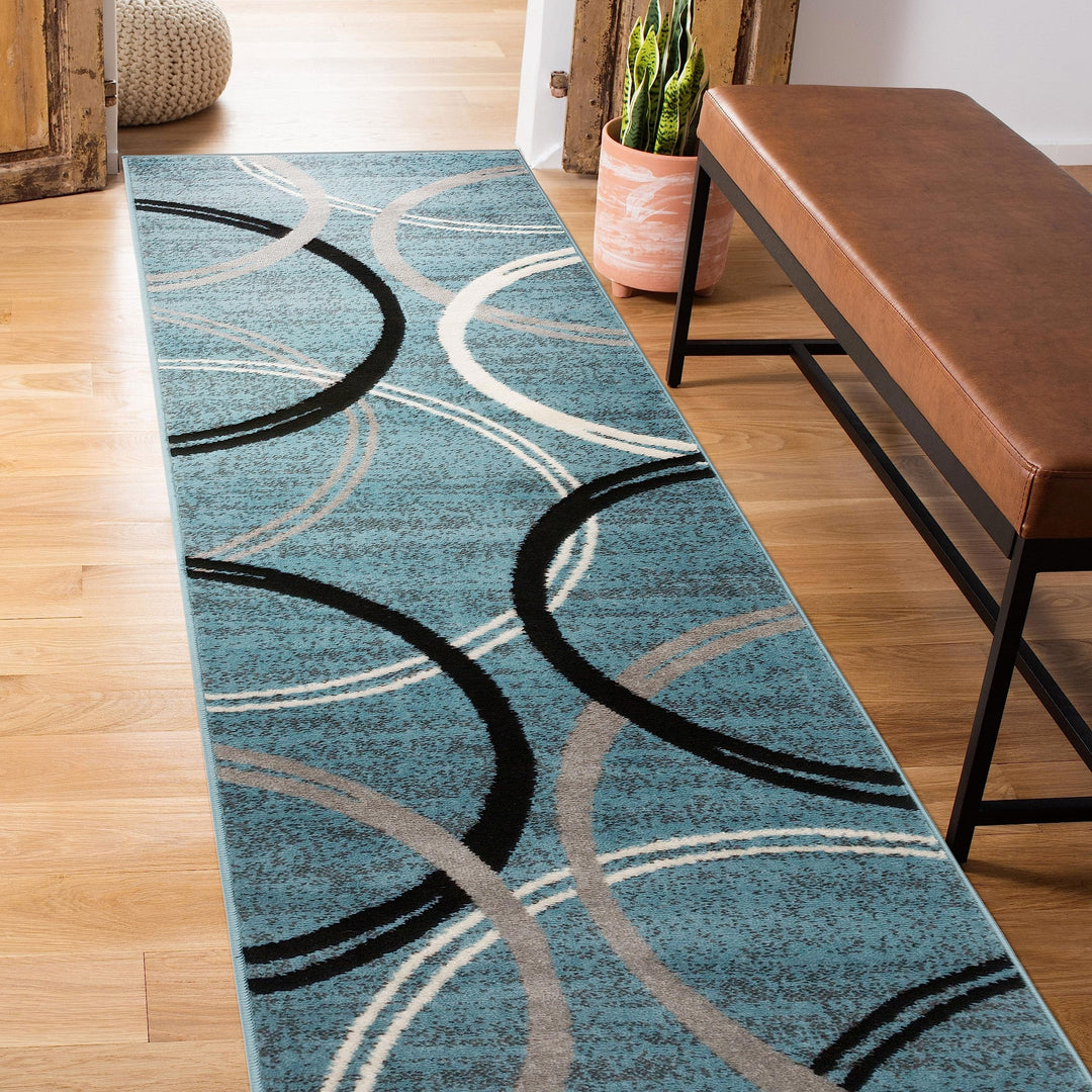 Rugshop Modern Wavy Circles Design Runner Rug 2' x 10' Blue 2' x 10' Runner - Blue