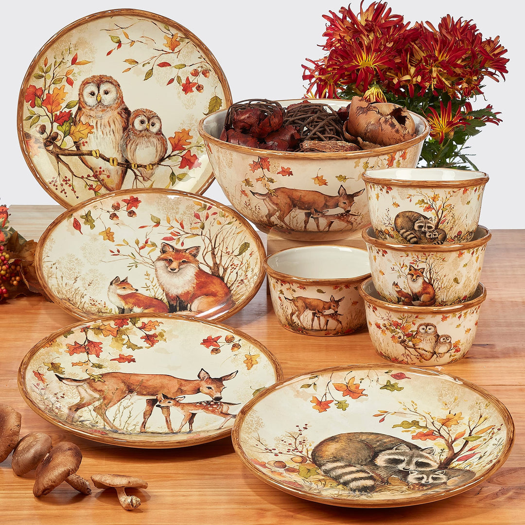 Pine Forest 22 Oz. Ice Cream/dessert Bowls Set Of 4 Beige Brown Multi Color