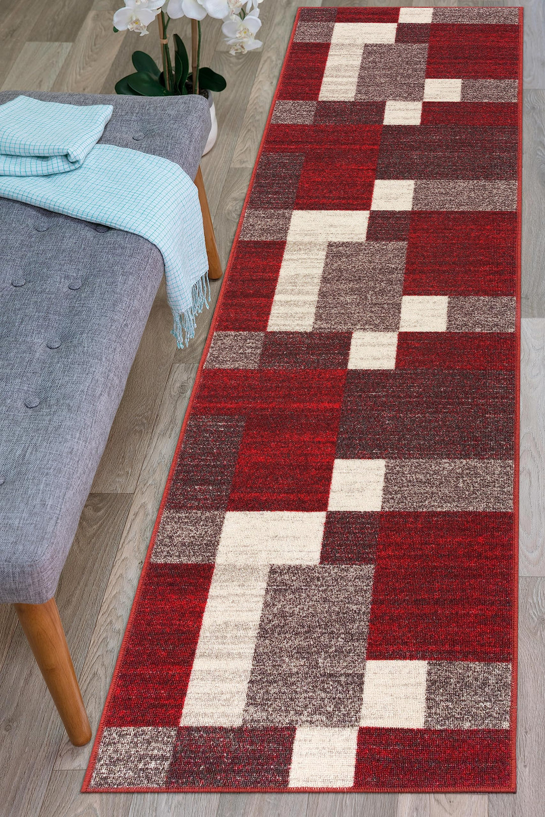 Modern Boxes Design Non-Slip (Non-Skid) Runner Rug