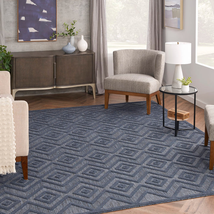 Nourison Versatile Indoor/Outdoor Navy Blue 9' x 12' Area Rug Easy Cleaning 9' x 12' - Navy/Blue