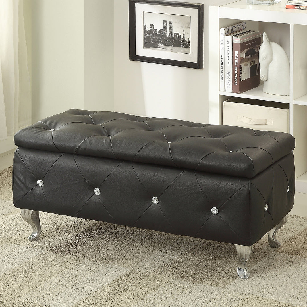 AC Pacific Glam Storage Ottoman Bench for Bedroom Living Room Entryway Bonded Leather