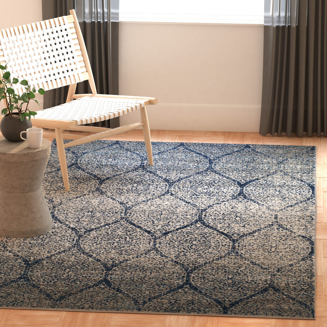 SAFAVIEH Madison Collection Accent Rug - 3' x 5' Navy & Silver Glam Ogee Trellis