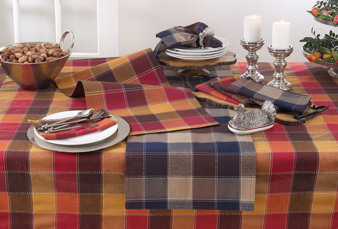 Stitched Design Plaid Tablecloth