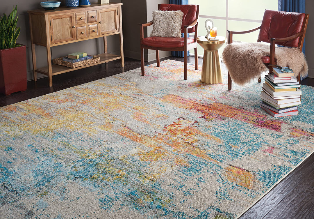 Nourison Celestial Modern Abstract Ivory/Teal Area-Rug