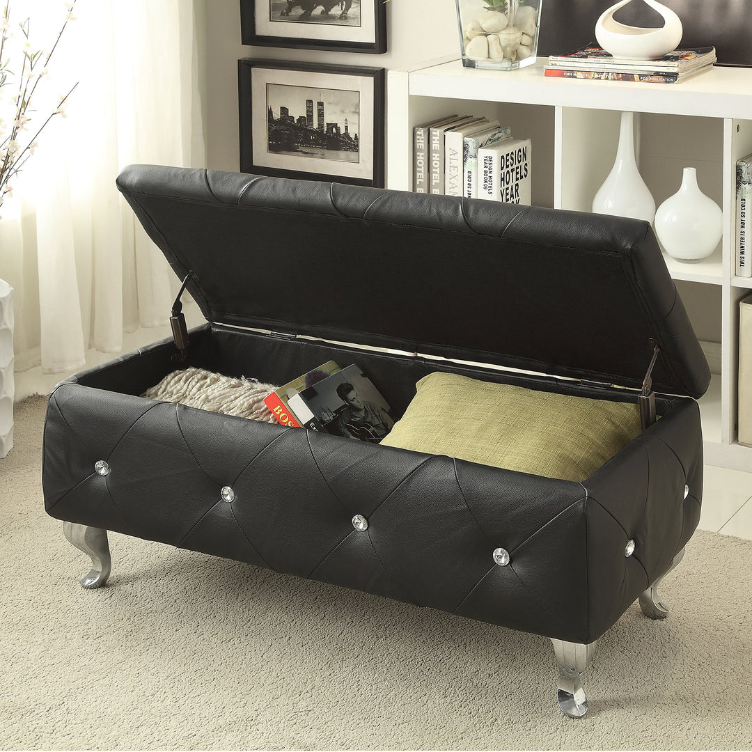 AC Pacific Glam Storage Ottoman Bench for Bedroom Living Room Entryway Bonded Leather