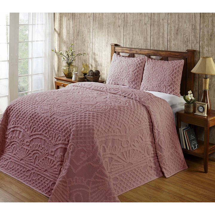 2 Piece Oversized Chenille Bedspread Drapes Over Edge Drops Down To Floor