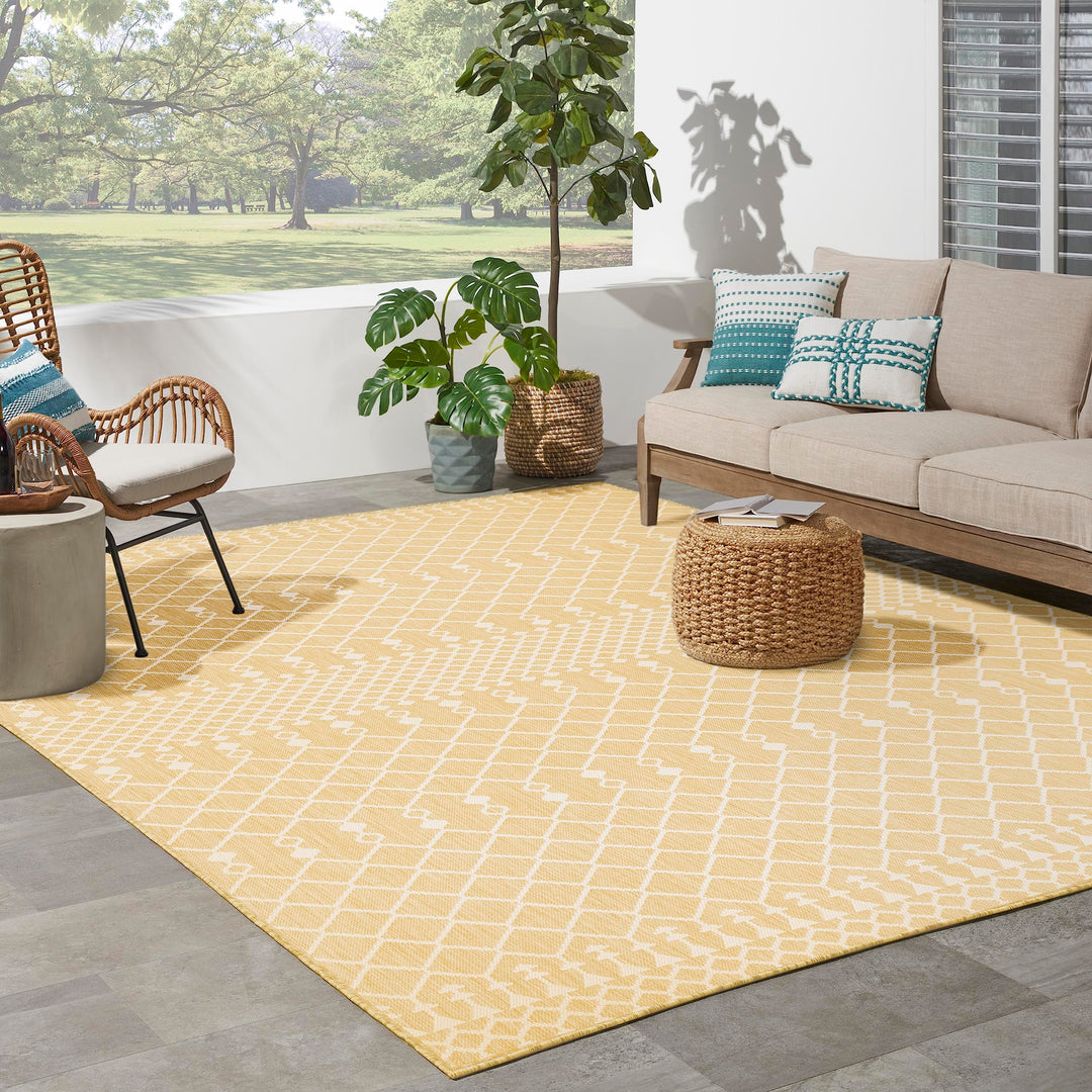 Nourison Positano Indoor/Outdoor Yellow 8' x 10' Area Rug Easy Cleaning Non 8' x 10' - Yellow