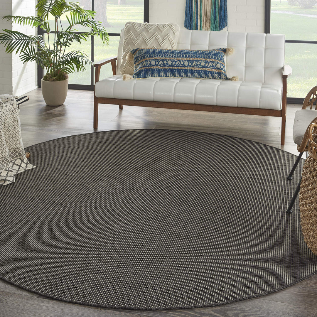 Nourison Positano Indoor/Outdoor Charcoal 8' x Round Area Rug Easy Cleaning 8' x Round - Charcoal