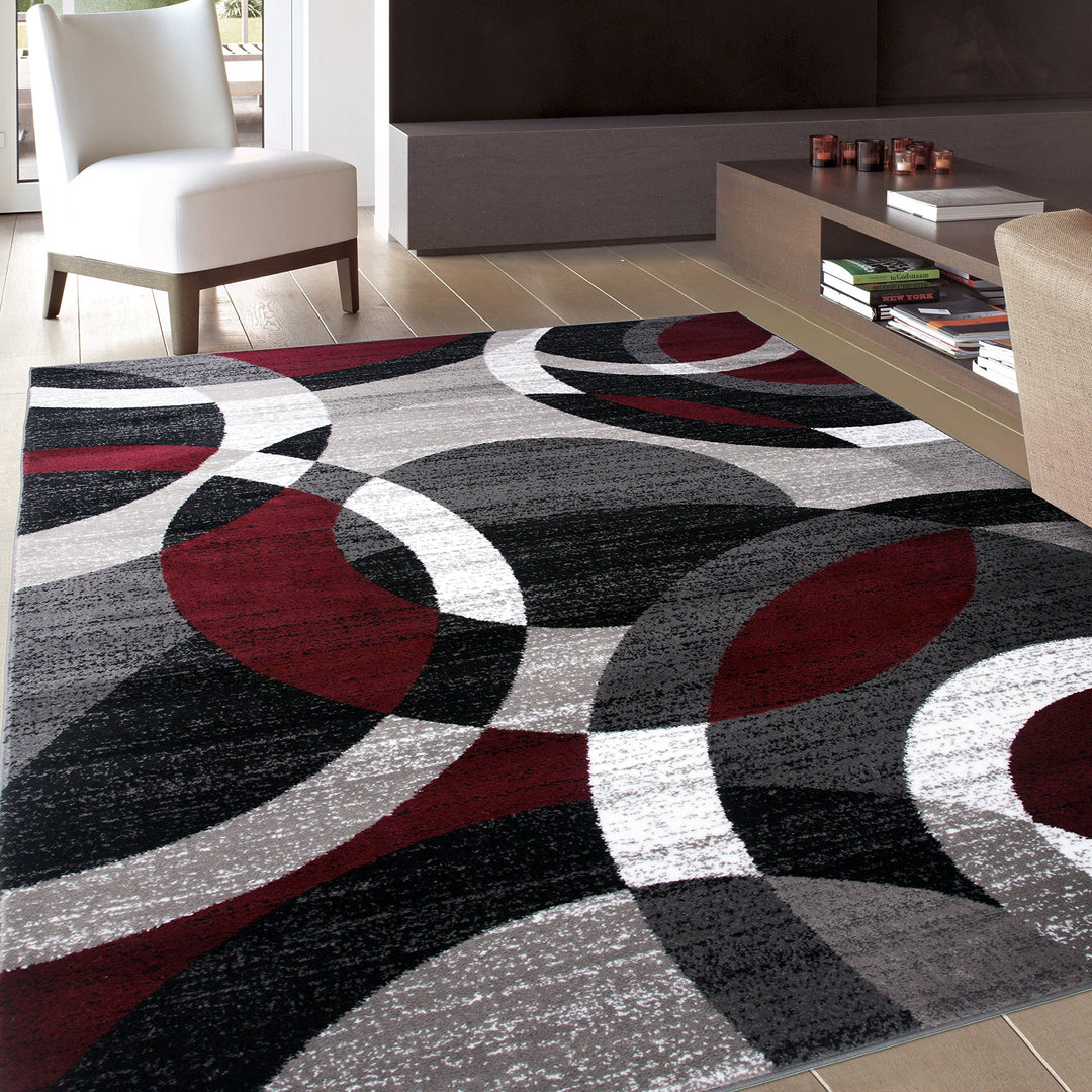 Rugshop Contemporary Abstract Circles Perfect for high traffic areas of your 7'10" x 10'2" - Red