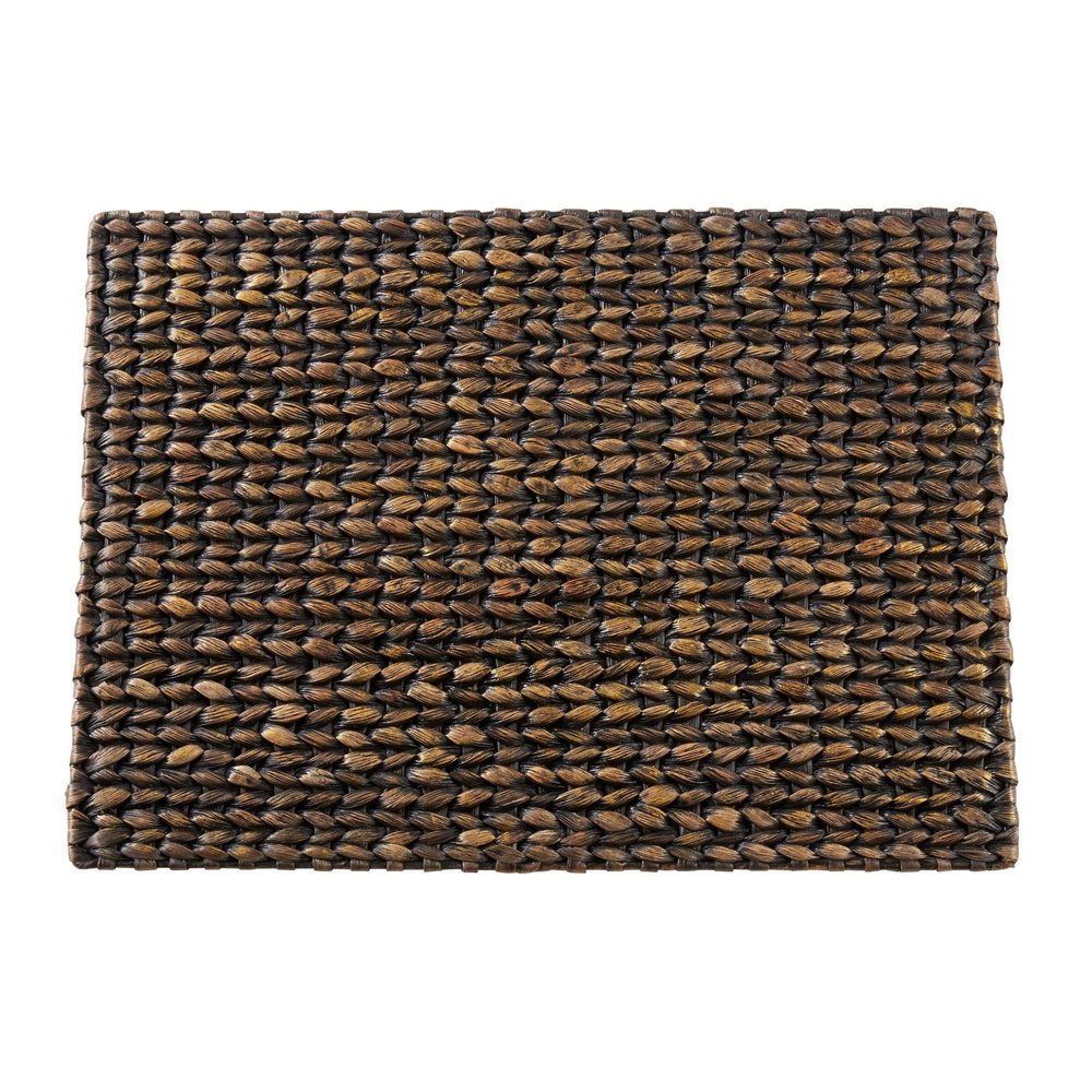 4 Piece Set Brown Woven Rattan emats Wooden Hardboard Texture Rectangle Black - Set of 4