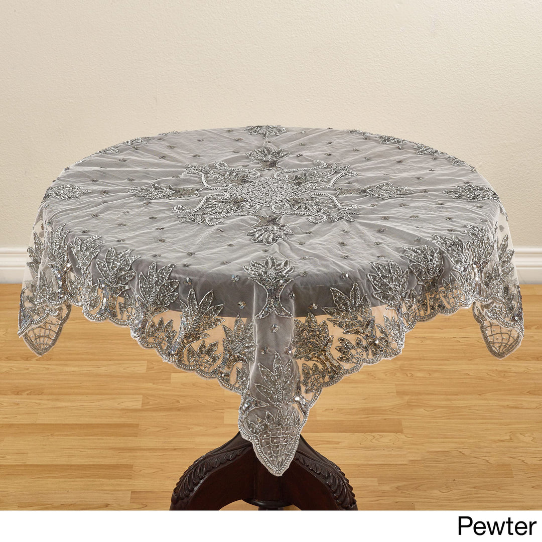 Saro Lifestyle Hand Beaded Table Topper Pewter 40" Pewter - 40" x 40" Topper